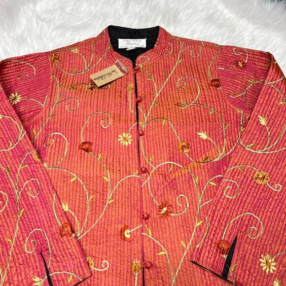 SAM HILU'S CLASSICS REVERSIBLE QUILTED JACKET FLORAL METALLIC PINK / BLACK - Picture 2 of 9